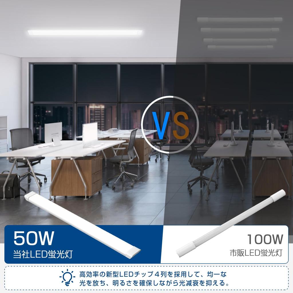 Светодиодная люминесцентная лампа RenHope 100 Вт, форма 50 Вт, мощность эквивалентна 4 лампам, длина 120 см, светодиодная основа со встроенным основанием, монтируется напрямую