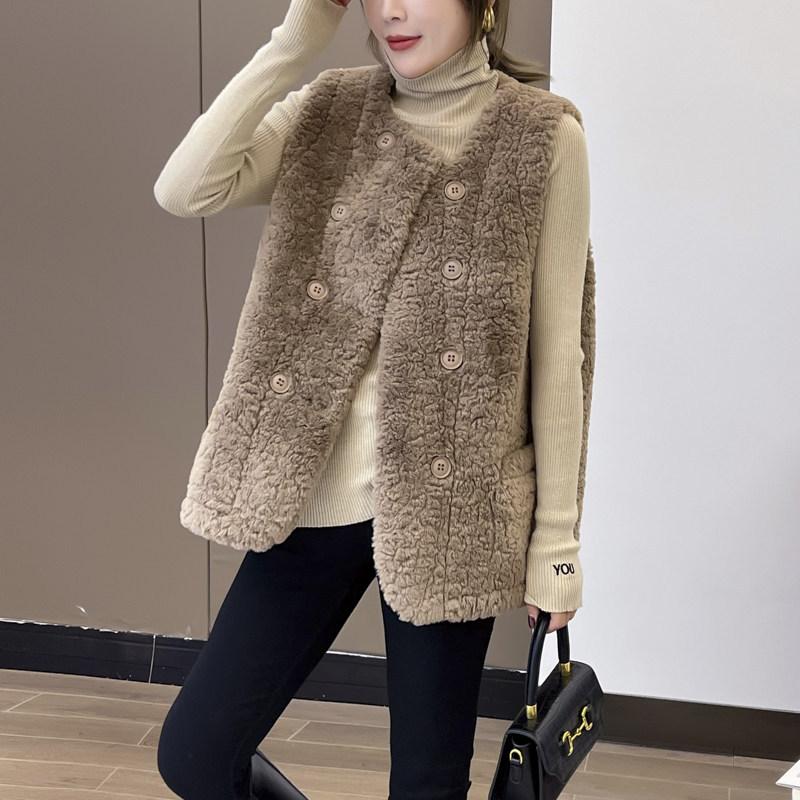 Овечья шерсть осень и зима новый меховой интегрированный жилет универсальный свободный плюшевый жилет куртка