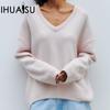 Women's Autumn and Winter Simple Solid Colour Casual Sweater V-Neck Loose Long Sleeve