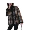 Клетчатое шерстяное весенне-осеннее пальто из овечьей шерсти свободного кроя с рукавами-рожками и ароматным ветром, на плюшевой подкладке, толстое шерстяное пальто-топ