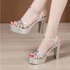 Fashion Size 32-43 Silver Gold Woman Wedding Shoes Women Platform Summer 2025 Block High Heel Sandals for Office Model Party
