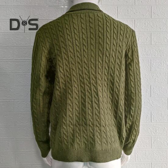 Осень-зима мужской свитер двубортный с пуговицами и лацканами, длинные рукава, скрученная фактура, однотонное толстое эластичное трикотажное пальто