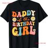 Daddy Of The Birthday Girl Daughter Groovy Dad Retro Theme T Shirt Vintage Washed Top For Everyday Wear Unisex Breathable