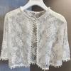 Кружевной кардиган с жемчужной отделкой, женский солнцезащитный летний короткий однотонный тонкий шаль, 1 шт., элегантный кардиган