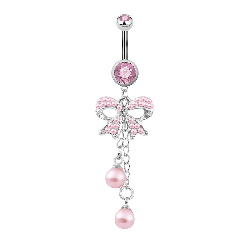 Stainless Steel Belly Button Ring Sexy Drop Dangle Body Piercing Jewelry For Women Girls Pink Zircon Navel Rings Gifts