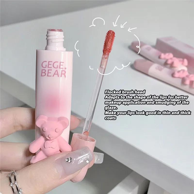 Bear Velvet Lipstick Waterproof Matte Lip Glaze Long-lasting Non-stick Cup Chestnut Red-brown Lip Tint Mud Korean Makeup