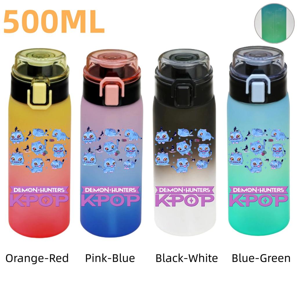 500ML KPop Demon Hunters Plastic Anime Water Cup Has Scale Travel Office Gym Hiking Portable Drink Bottles Outdoor Sport Gifts