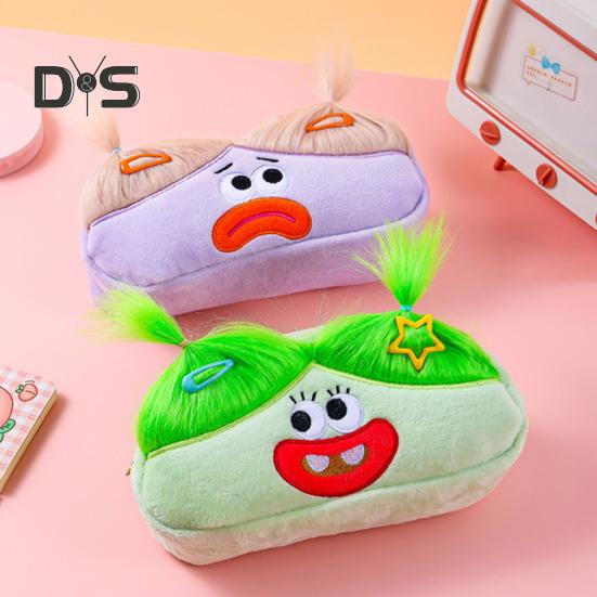 DIY Pencil Case Box Organizer Long Hair Doll Design Large Capacity Zipper Closure Pen Marker Drawing Tool Holder