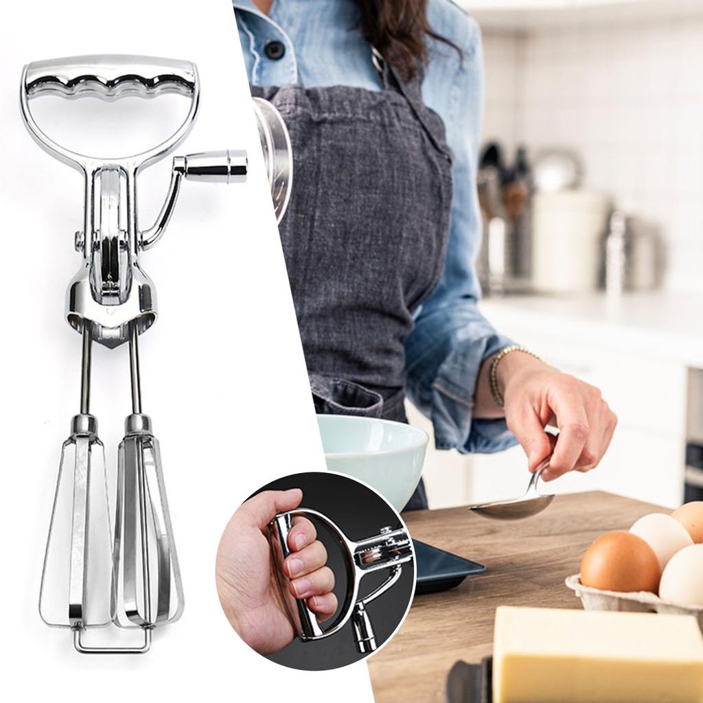 Manual Hand Crank Egg Beaters Stainless Steel Double Heads Egg Whisk Multi-Purpose Time-Saving Food Blender Mixer Kitchen Tool