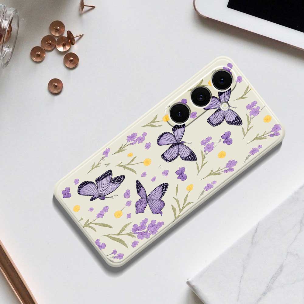 For Samsung Galaxy S24 FE Case Purple Butterflies Pattern Printing Straight Edge TPU Phone Back Cover