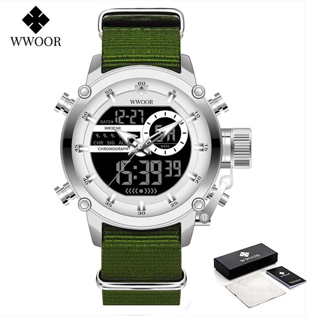 WWOOR Luxury Brand Men's Sport Watches Black Quartz Led Clock Men Waterproof Wristwatch Male Military Watch Relogio Masculino