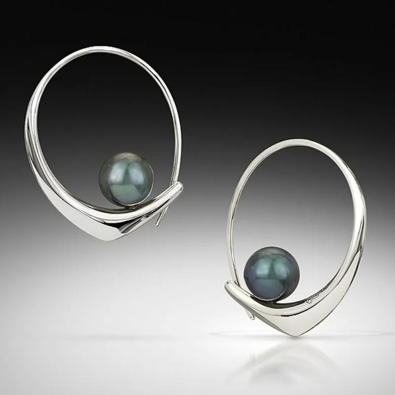 Винтажные лаконичные серьги-кольца с зеленым искусственным жемчугом для женщин Банкетные Повседневные Универсальные Ювелирные Аксессуары Ручной работы