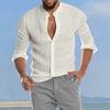 Дизайнерские весенне-летние мужские повседневные рубашки из хлопка и льна, однотонные рубашки с длинными рукавами, свободные рубашки с воротником-стойкой