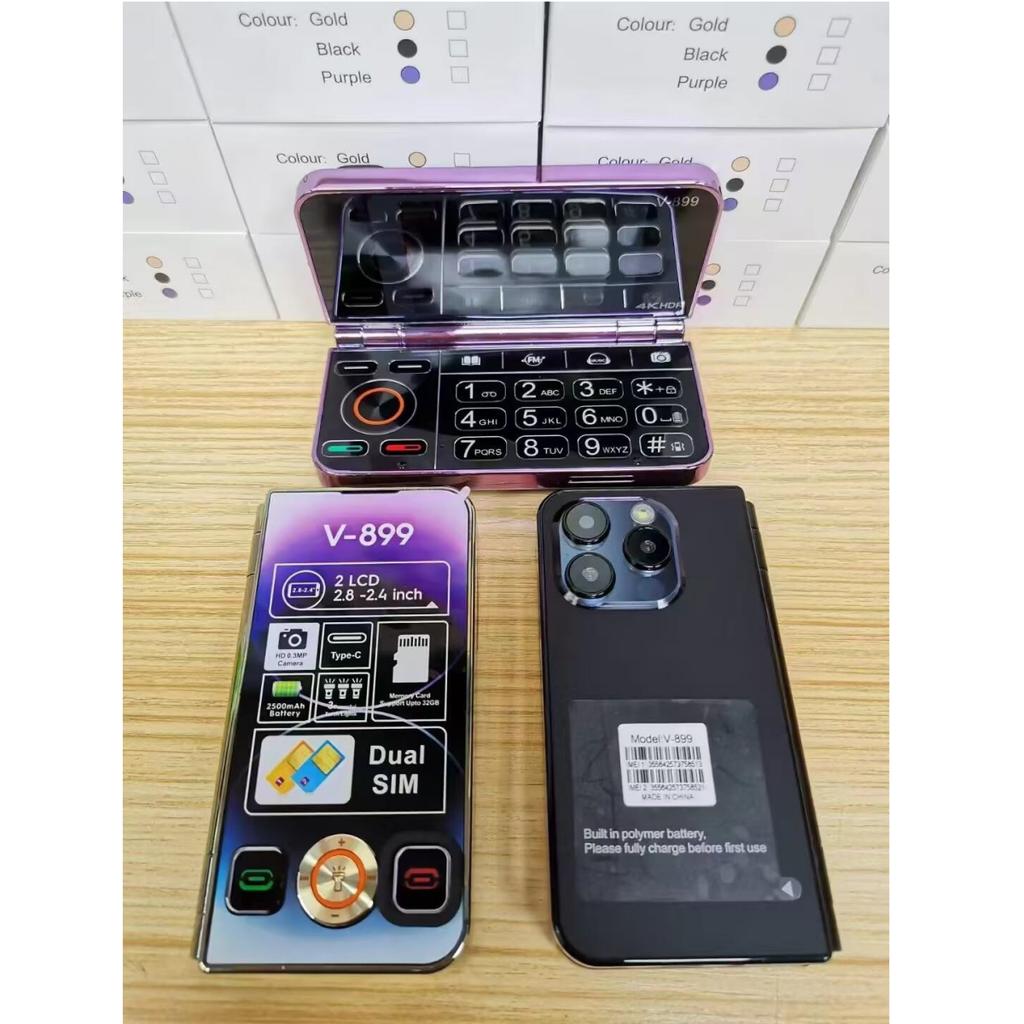 V-899 2G складной мобильный телефон 2,8-дюймовый двойной экран 32 МБ ОЗУ 64 МБ ПЗУ MTK6261A две SIM-карты 3,0-мегапиксельная камера Type-C FM Mp4 Torch мобильный телефон