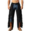 Men Western Cowboy Chaps Pants Side Tassel Split Wide Leg with Straps Adjustable Waist Faux Suede Pants for Horse Riding Rodeo