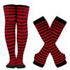 Winter Socks Gloves Set Striped Keep Warm Regular Fit Solid Color High Socks Arm Sleeves Set for Daily Wear