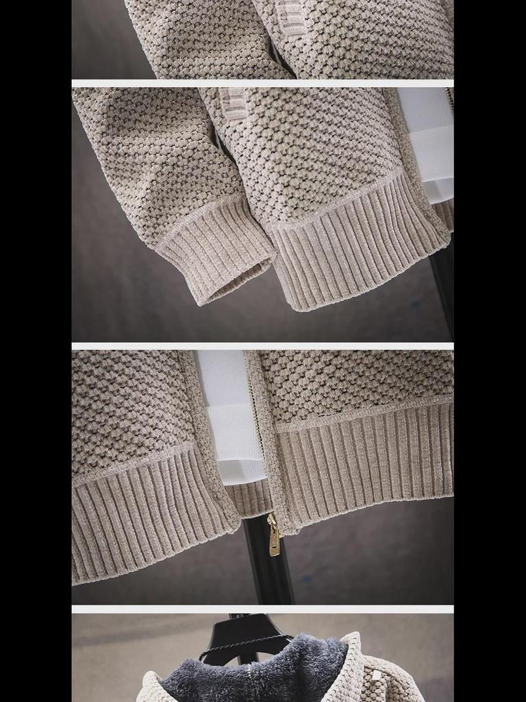 Мужская куртка из синели в корейском стиле с капюшоном — зимняя однотонная, повседневная, теплая, плюс бархат, кардиган на молнии.