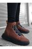 Men's Fashion Faux Leather Flat Heeled Booties Brown Banded High Poly Sole Sports Boots Shoes