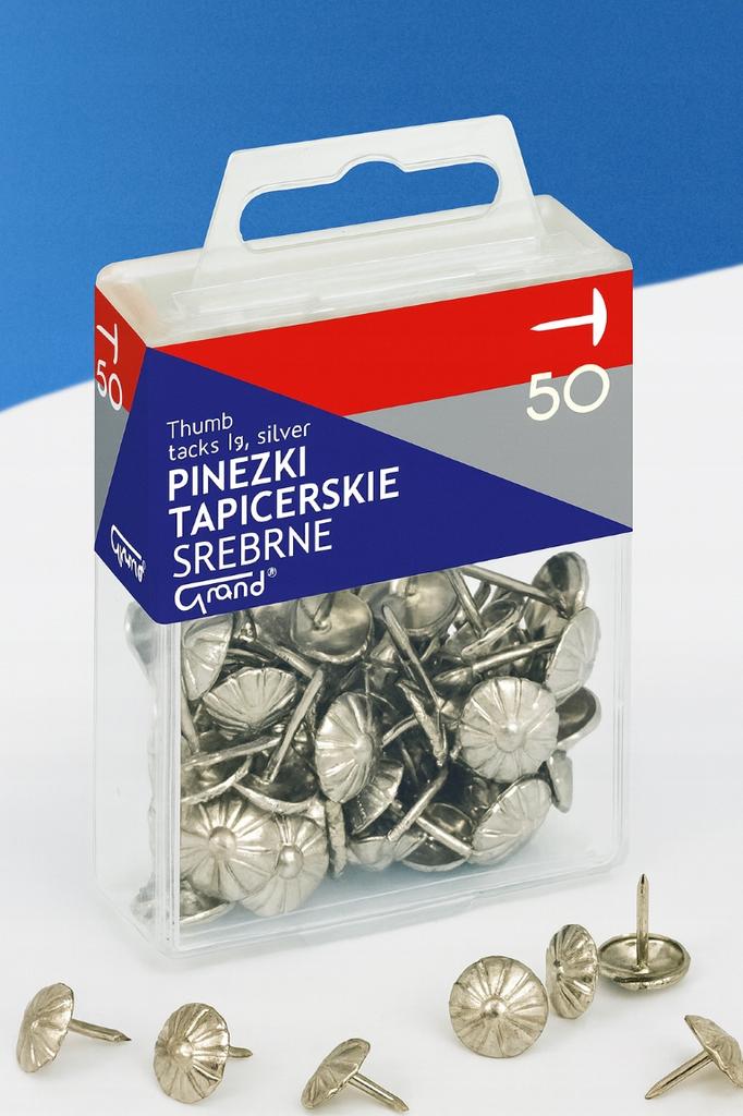 Pinezki tapicerskie 50 sztuk srebrne długość 15mm metalowe