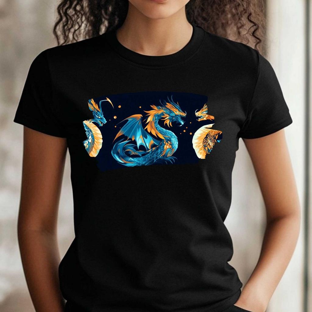 T-Shirt Frauen Mondlicht Drache Motiv Baumwolle Größe XS bis 3XLWird in neuem Fenster oder Tab geöffnet