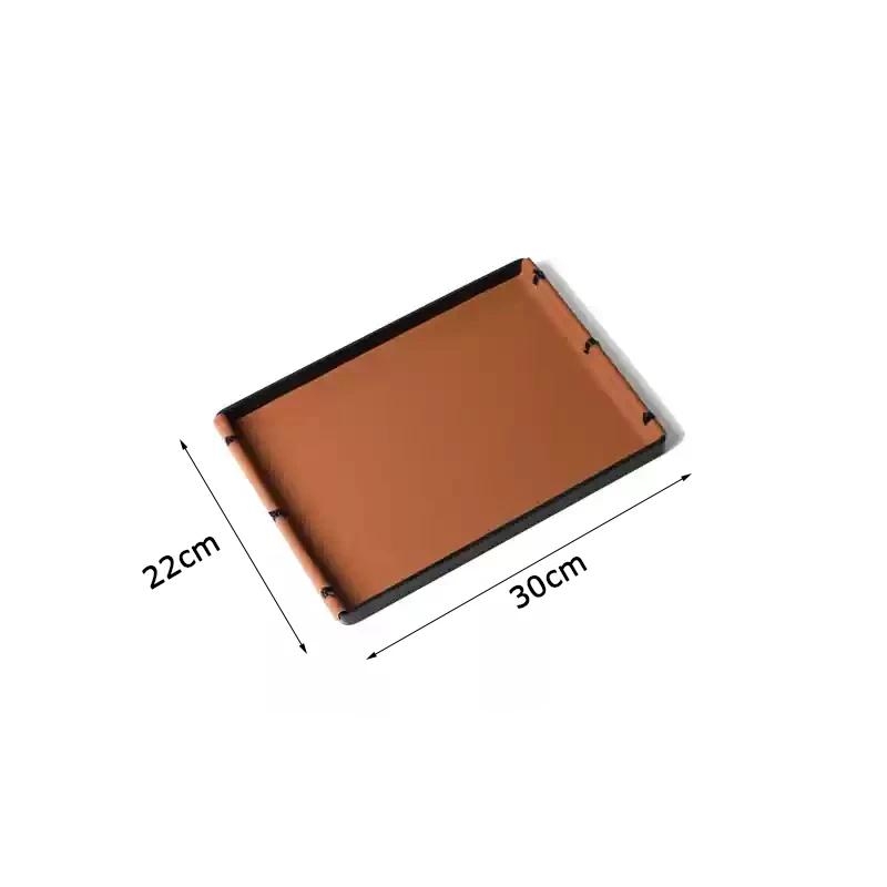 Роскошный прямоугольный кожаный поднос для хранения, поднос для ароматерапии с узлом ручной работы, украшение для дома, декор для стола в гостиной