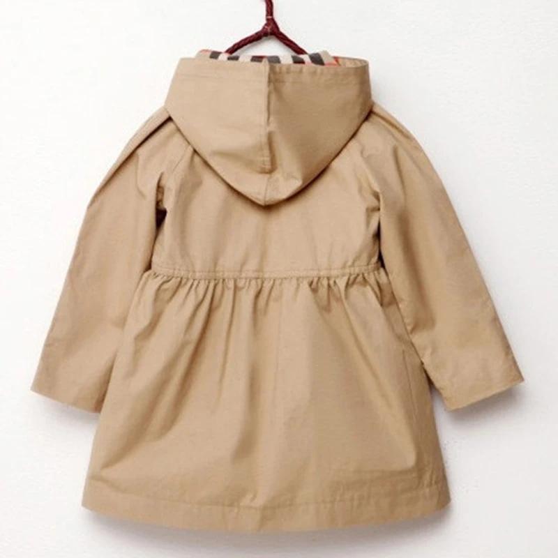 Ветровка для девочек, хлопковые куртки, верхняя одежда, осенняя детская одежда, детская мода цвета хаки с капюшоном, пальто-тренчкот для девочек