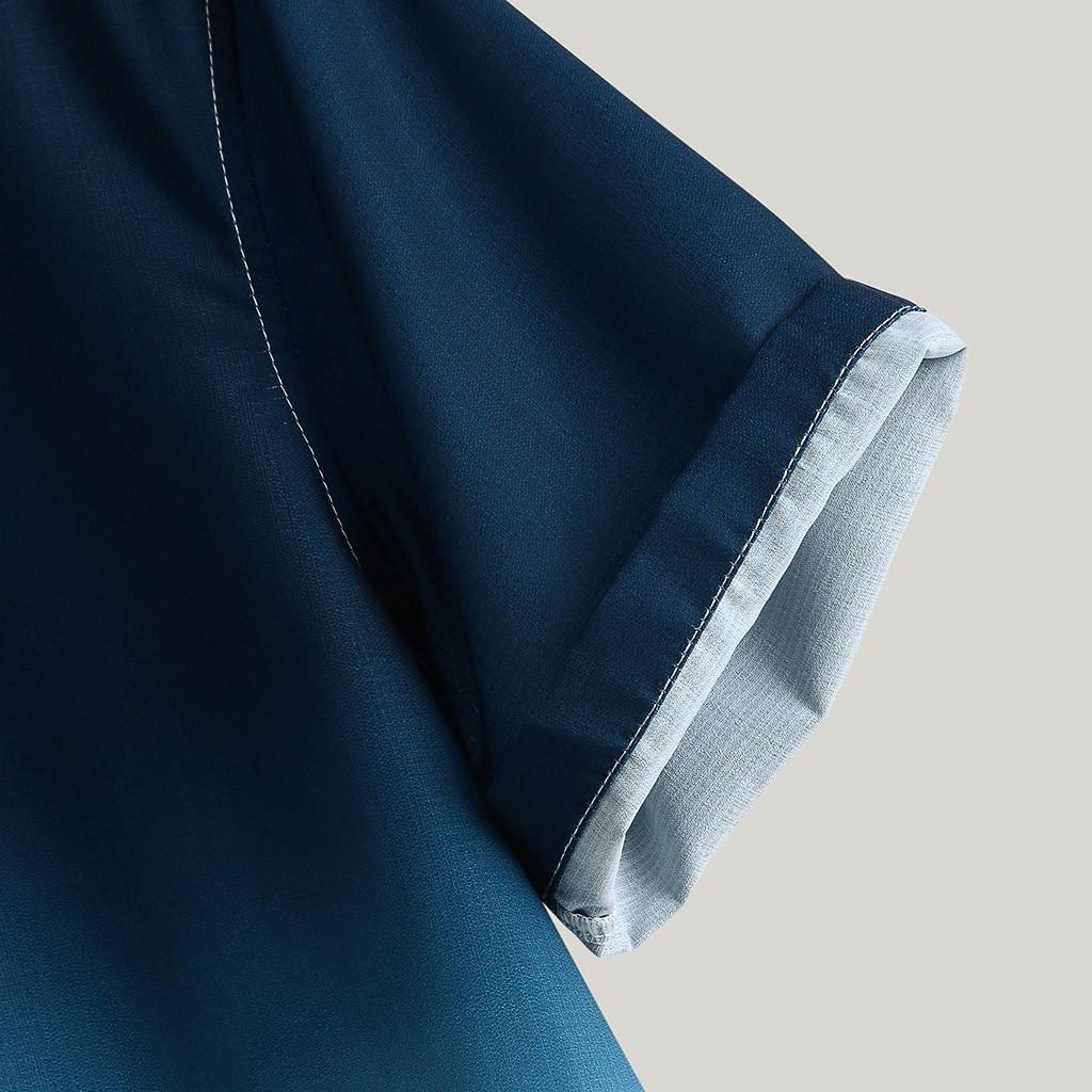 Мужская свободная блузка, дышащая рубашка с градиентом и отложным воротником с короткими рукавами