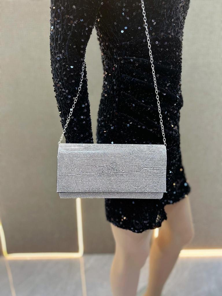 European & American Trend Rhinestone Party Clutch: Black Minimalist Women's Evening Bag