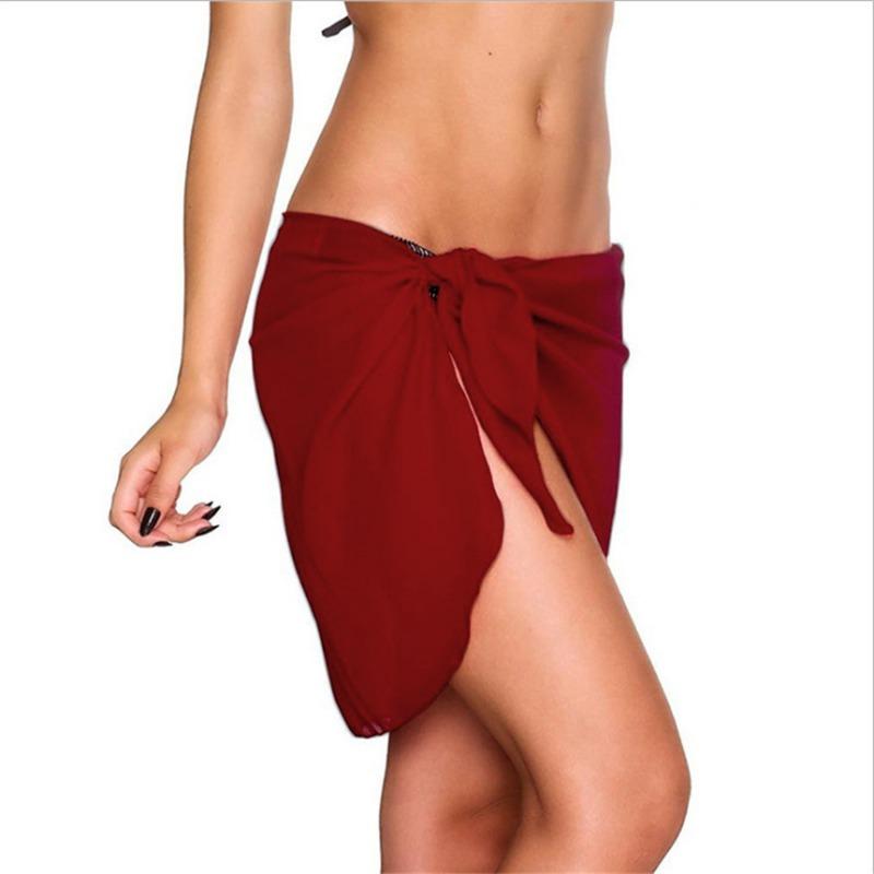 Summer Women's Short Saree Seaside Vacation Beach Party Bikini Cover-ups Solid Color Chiffon Breathable Wrap Mini Skirt