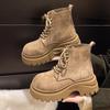 Thick-soled Heightening Martin Boots Women's 2025 Autumn New Side Zipper Retro Locomotive Boots Small Lace-up Short Boots
