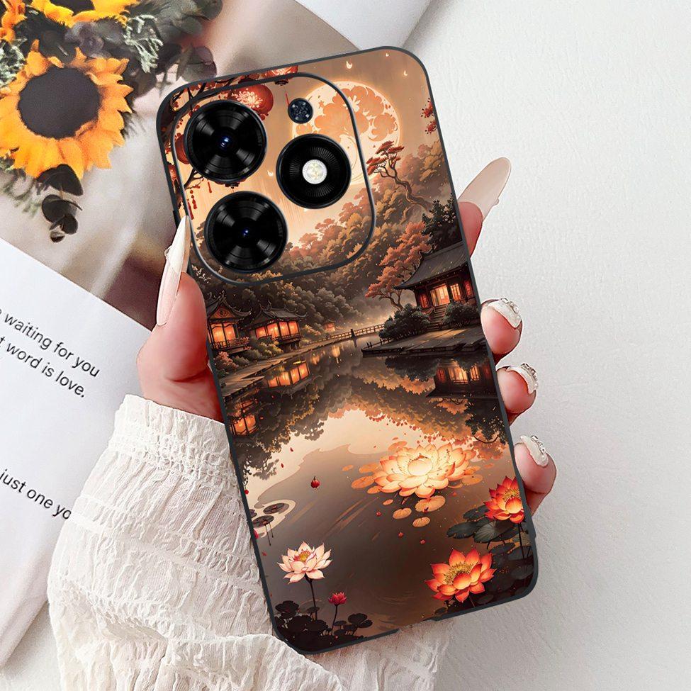 Для Tecno Spark Go 2024 BG6 Задняя крышка Для Tecno Spark Go 2024 Чехол Модный Роскошный Цветы Милый Мультяшный Кот Ударопрочный Силиконовый