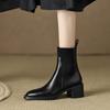 Women Ankle Boots Luxury Genuine Leather High Heels Elastic Band Black Chelsea Short Boot Elegant Female Booties Designer Shoe