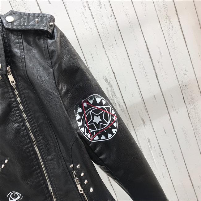 Женская куртка из искусственной кожи 2021 года с заклепками и молнией, 3D-принт с изображением мотоцикла
