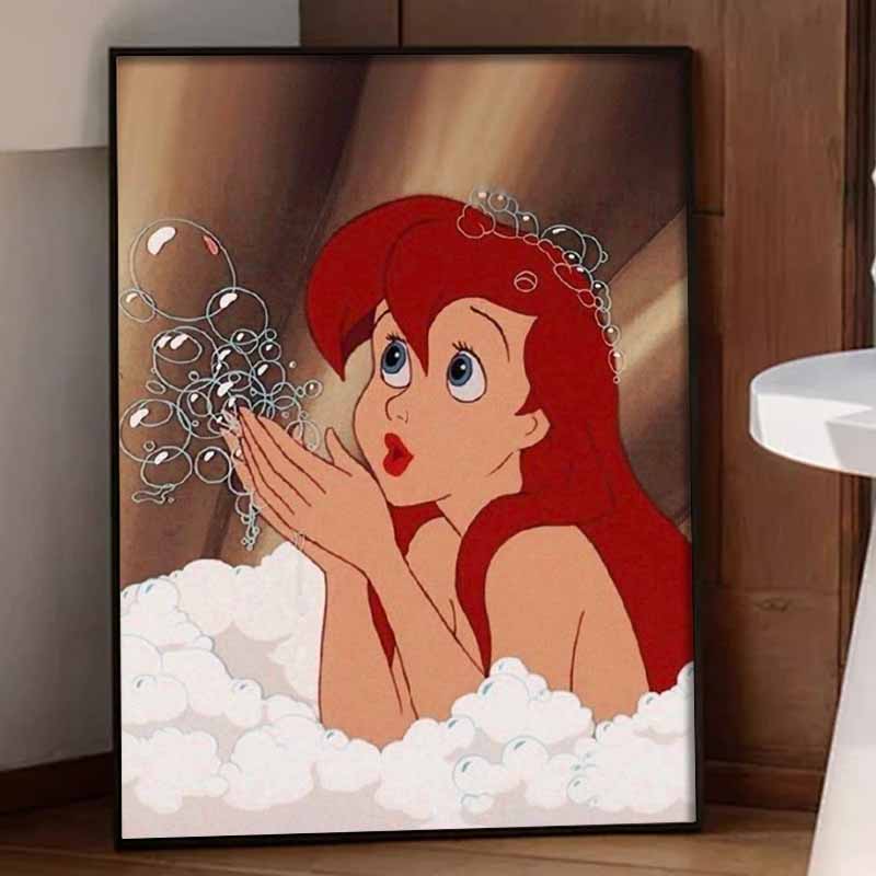 Disney Набор для рисования Алмазной мозаикой, подходит для взрослых и начинающих, Ариэль, блестящая картина-раскраска с пузырьками, декор для дома, ручная работа, подарок