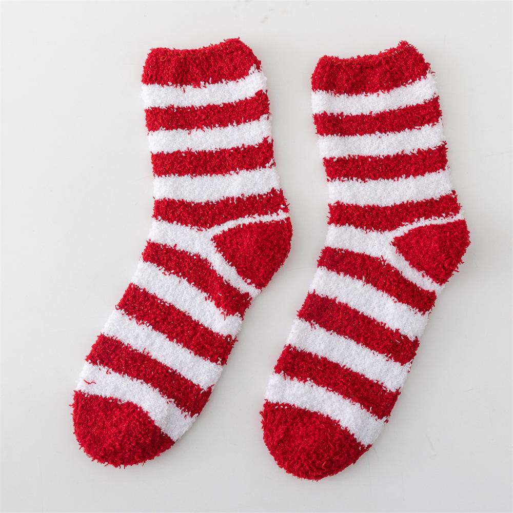 Уютные рождественские носки из кораллового флиса: Бархатные Санта Полусторонние, Теплые Напольные Чулки для Осени и Зимы
