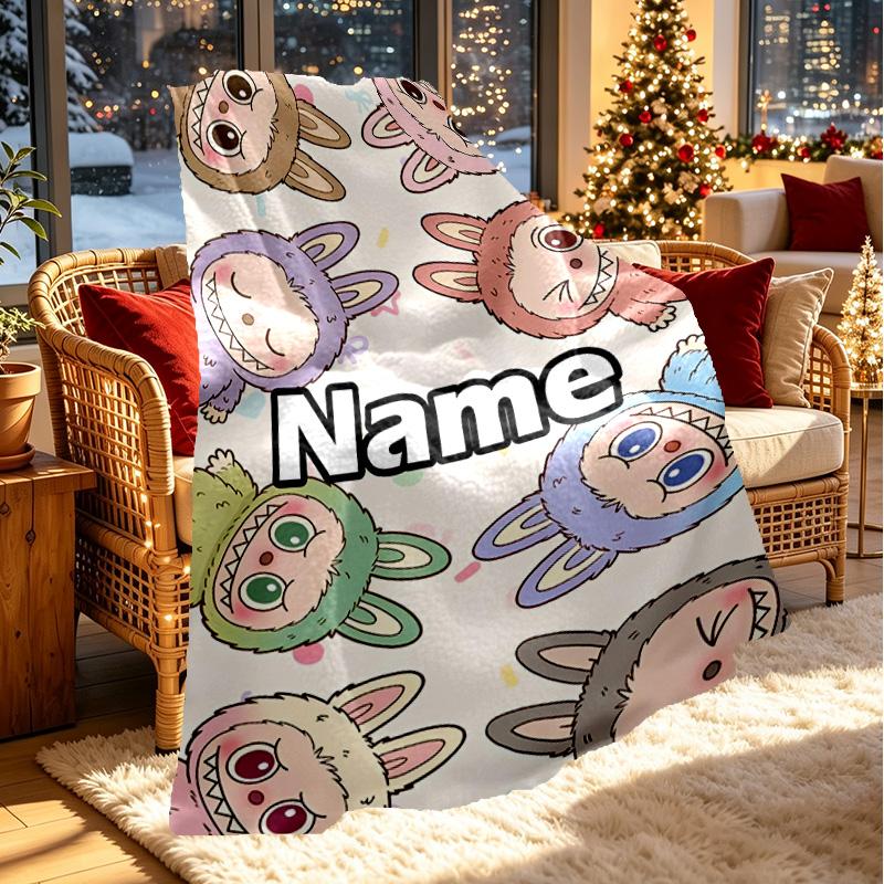 Custom Name Personalized Labubu Print Blanket, Home Decor, Bedroom, Sofa, Camping, Couch, Gifts for Birthday ChristmasEnthusiasts