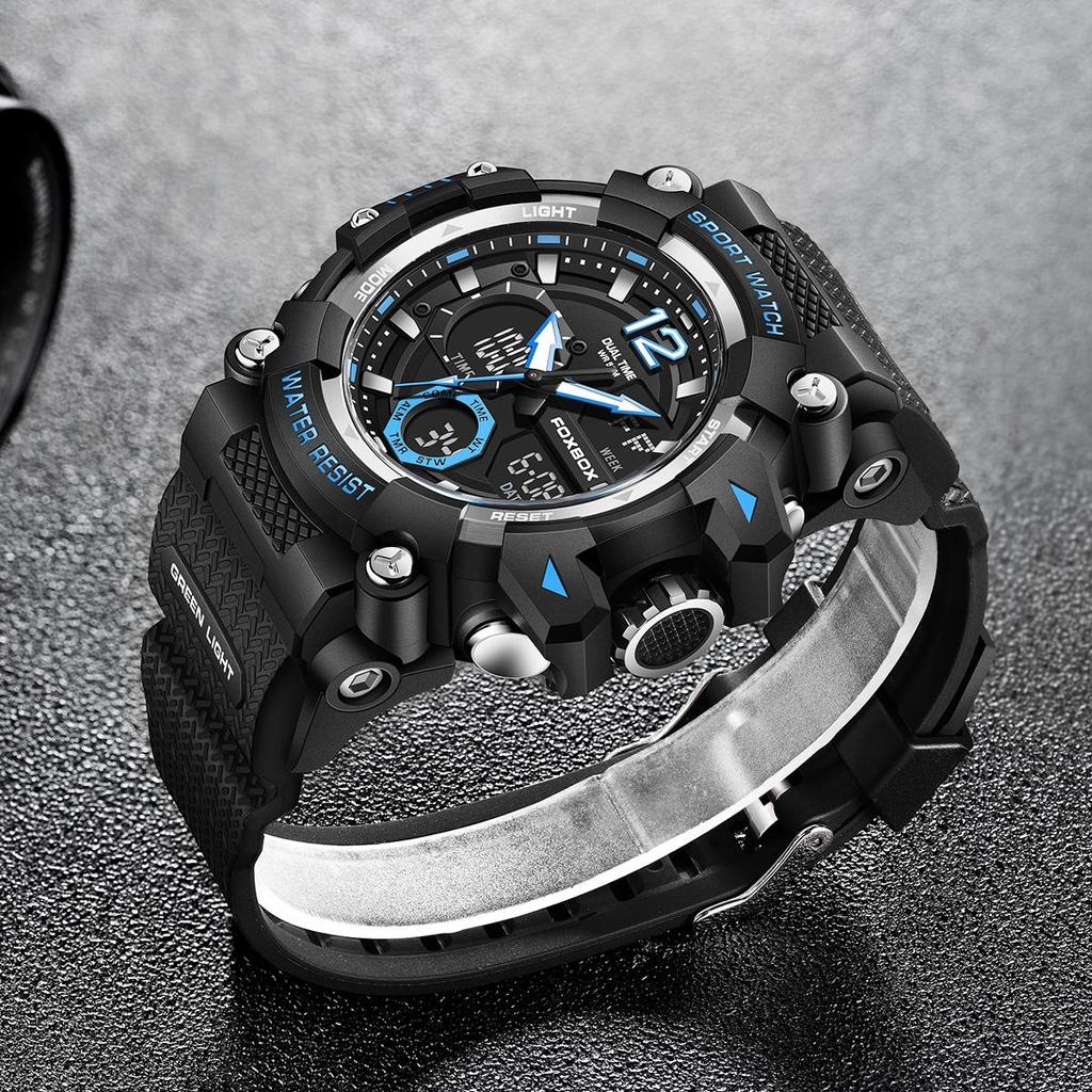 LIGE x FOXBOX Брендовые модные мужские часы с цифровым двойным дисплеем, светящиеся водонепроницаемые спортивные часы с будильником