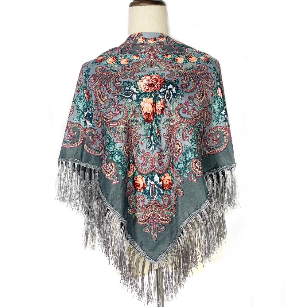 Женский этнический теплый шарф-шаль с принтом - Осенне-зимний квадратный мусульманский головной платок