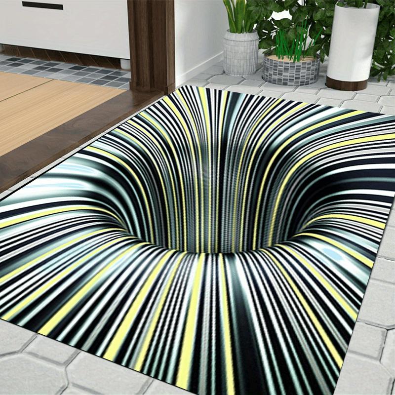 3D Optical Illusion Striped Flannel Rug Printed Carpet Indoor Decorative Entryway Floor Mat Anti Slip Soft Modern Design