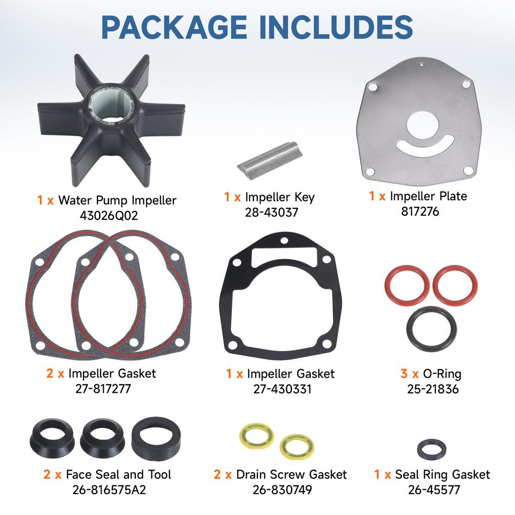Water Pump Impeller Repair Kit 8M0100526 Rubber Impeller Gasket Plate Fits For Mercury Mariner Outboard MerCruiser Sterndrive