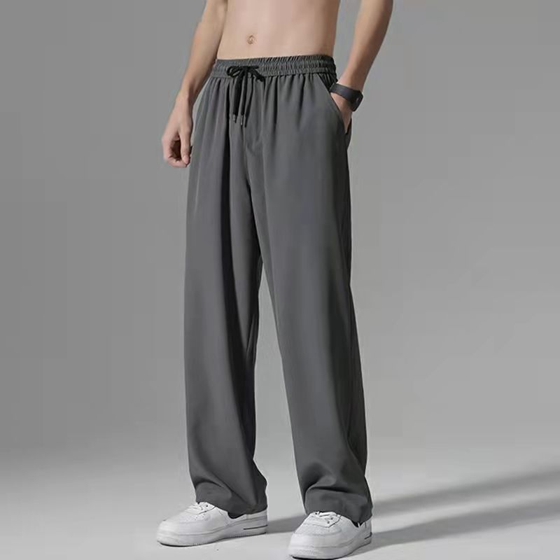 Ледяные брюки мужские летние ультратонкие свободные прямые большие размеры молодежные спортивные быстросохнущие повседневные широкие брюки