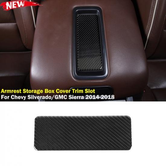 For 14-18 Chevy Silverado Armrest Storage Box Slot Mat Trim Sticker Carbon Fiber