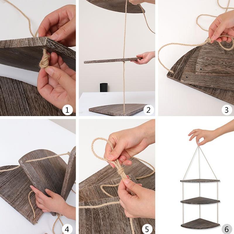 Новая 1× Ретро Веревочная Деревянная Подвесная Стойка Угловая Настенная Полка Домашний Органайзер Стойка