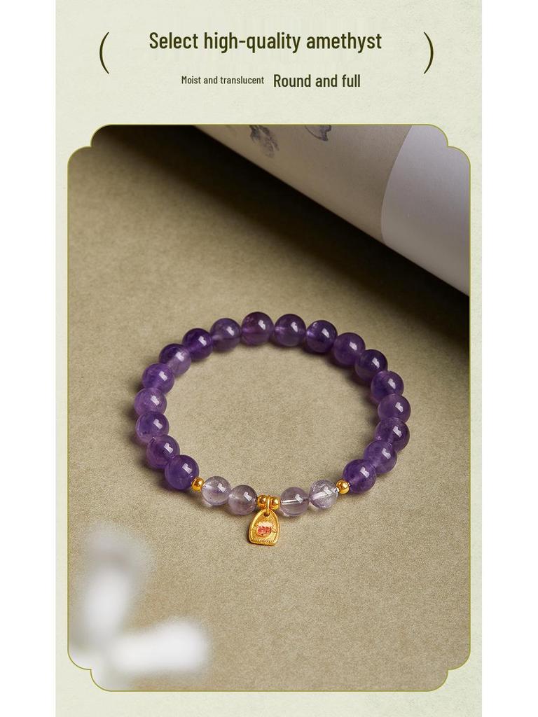 S925 Sterling Silver Zodiac Ox Amethyst Beaded Bracelet for Women