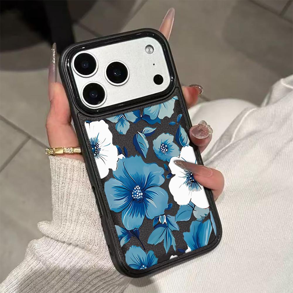 Синий Премиальный Цветочный Чехол Для Телефона Для IPhone 17 17Air 16 15 Чехол Для IPhone 11 13 12 14 Pro Max 16 15 14 Plus Чехол Funda