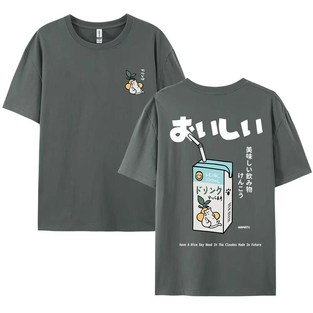 2025 Cute Japanese Cat Print Oversized  men Women Short Sleeve Loose Casual Tee Shirt Streetwear Tops Cotton Harajuku Clothing