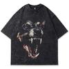 Summer Mens Washed Tshirts Doberman Dog Graphic Punk Gothic T-Shirt Streetwear Harajuku Vintage Casual Cotton Tops Tees