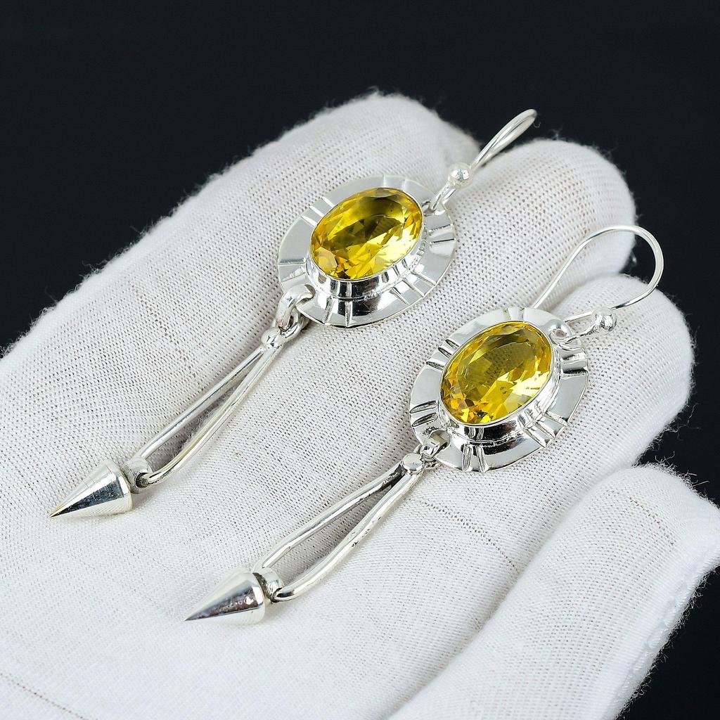 Citrine Gemstone Earring, Citrine Silver Earring, Oval Gemstone Earring, 925 Sterling Silver Earring, Gemstone Earring, Meditation Earring