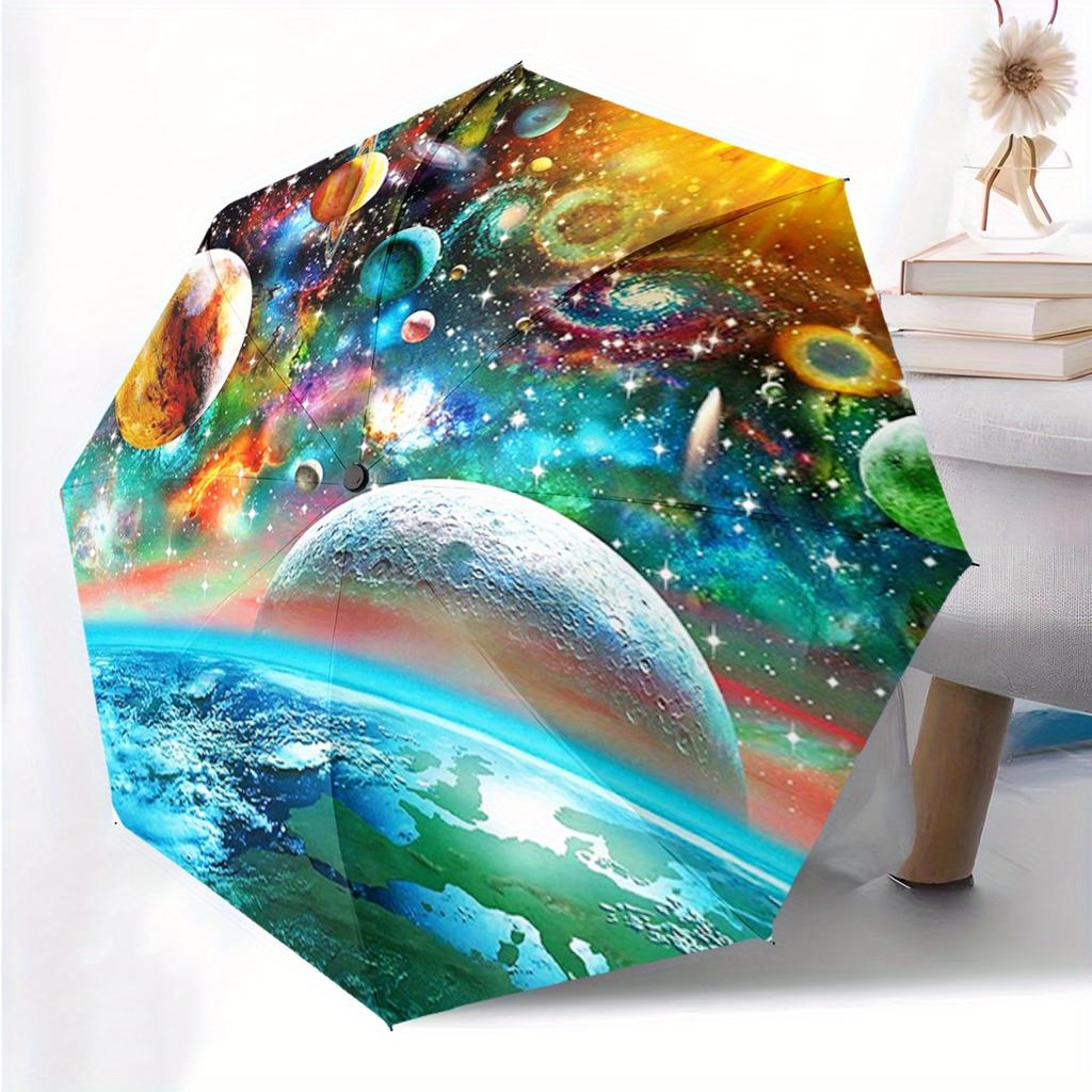 Fantastic Universe Pattern Print 1pc Automatic Folding Umbrella, Portable & Foldable Design with 8 Ribs, Casual Outdoor Access