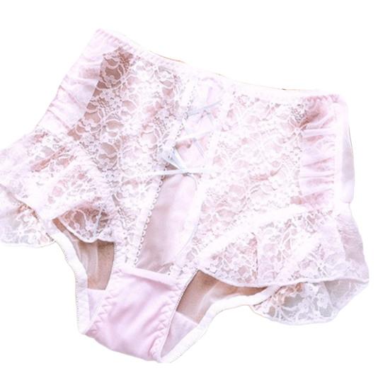 Women High Waist Cross Lace-up Briefs Lightweight Lace Trim Hip Lifting